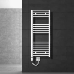 Elektrischer Badheizkörper mit Heizstab 1200W 500x1200 mm Weiß gebogen mit Seitenanschluss LuxeBath