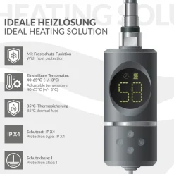 Elektrischer Badheizkörper mit Heizstab 1200W 500x1500 mm Anthrazit gebogen mit Seitenanschluss & Thermostat Digitalanzeige LuxeBath