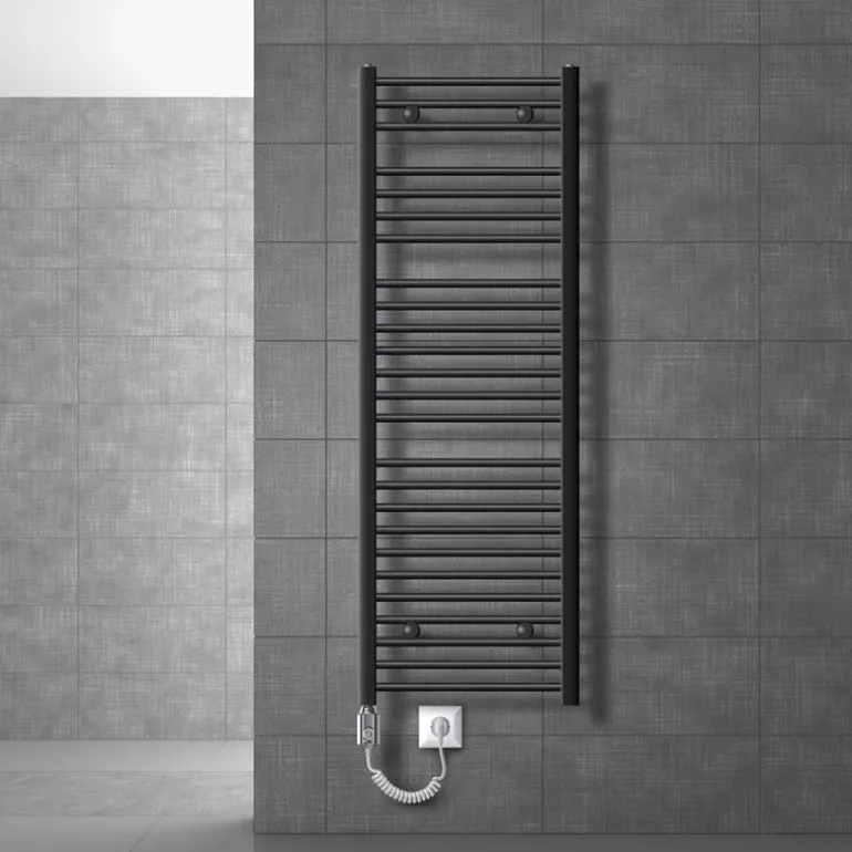 Elektrischer Badheizkörper mit Heizstab 1200W 500x1500 mm Anthrazit gebogen mit Seitenanschluss LuxeBath