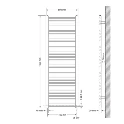 Elektrischer Badheizkörper mit Heizstab 1200W 500x1500 mm Anthrazit gerade mit Seitenanschluss LuxeBath
