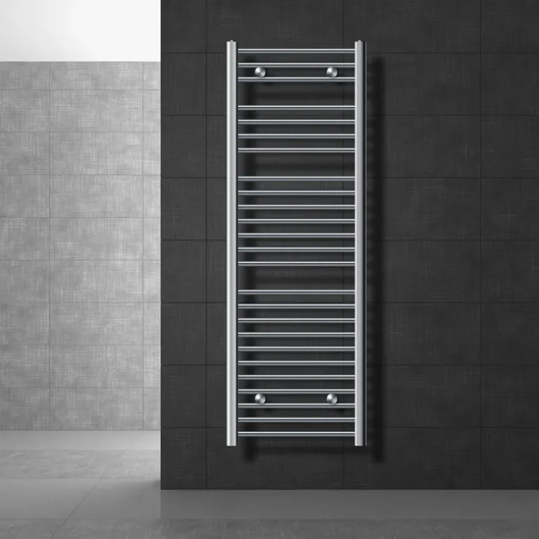 Elektrischer Badheizkörper mit Heizstab 1200W 500x1500 mm Chrome gebogen mit Seitenanschluss & Thermostat Digitalanzeige LuxeBath