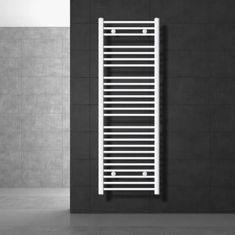 Elektrischer Badheizkörper mit Heizstab 1200W 500x1500 mm Weiß gebogen mit Seitenanschluss & Thermostat Digitalanzeige LuxeBath