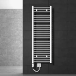 Elektrischer Badheizkörper mit Heizstab 1200W 500x1500 mm Weiß gebogen mit Seitenanschluss LuxeBath