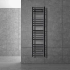 Elektrischer Badheizkörper mit Heizstab 1200W 300x1400 mm Anthrazit gerade Seitenanschluss & Thermostat LuxeBath