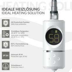Elektrischer Badheizkörper mit Heizstab 1200W 500x1800 mm Weiß gerade mit Seitenanschluss & Thermostat Digitalanzeige LuxeBath