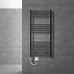 Elektrischer Badheizkörper mit Heizstab 1200W 600x1200 mm Anthrazit gerade mit Seitenanschluss & Thermostat Touchbedienung LuxeBath
