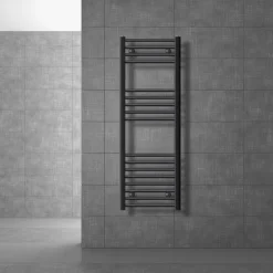 Elektrischer Badheizkörper mit Heizstab 1200W 400x1200 mm Anthrazit gebogen mit Seitenanschluss & Thermostat Digitalanzeige LuxeBath
