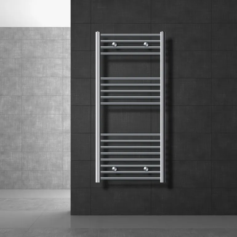 Elektrischer Badheizkörper mit Heizstab 1200W 600x1200 mm Chrom gerade Seitenanschluss & Thermostat LuxeBath