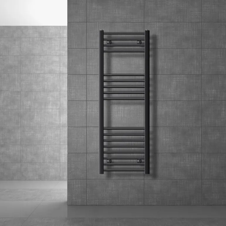Elektrischer Badheizkörper mit Heizstab 1200W 400x1200 mm Anthrazit gerade Seitenanschluss & Thermostat Digitalanzeige LuxeBath