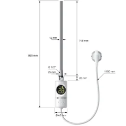 Elektrischer Badheizkörper mit Heizstab 1200W 600x1200 mm Weiß gerade mit Seitenanschluss LuxeBath