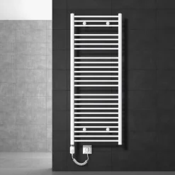 Elektrischer Badheizkörper mit Heizstab 1200W 600x1500 mm Weiß gebogen mit Seitenanschluss LuxeBath