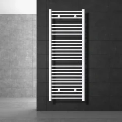 Elektrischer Badheizkörper mit Heizstab 1200W 600x1500 mm Weiß gerade Seitenanschluss & Thermostat Digitalanzeige LuxeBath