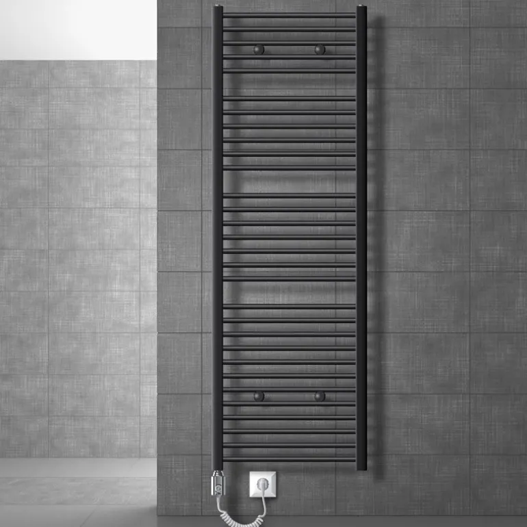 Elektrischer Badheizkörper mit Heizstab 1200W 600x1800 mm Anthrazit gebogen mit Seitenanschluss