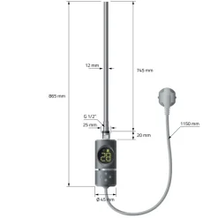 Elektrischer Badheizkörper mit Heizstab 1200W 600x1800 mm Anthrazit gerade mit Seitenanschluss LuxeBath