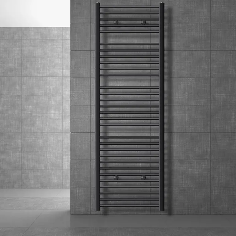 Elektrischer Badheizkörper mit Heizstab 1200W 600x1800 mm Anthrazit gerade Seitenanschluss & Thermostat Digitalanzeige LuxeBath