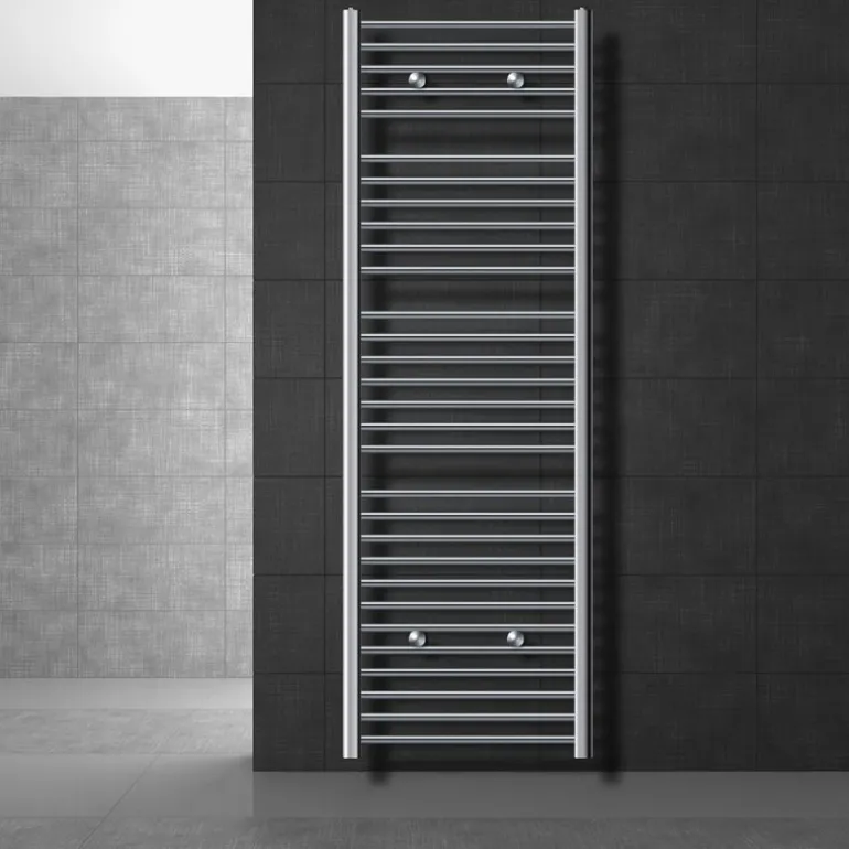 Elektrischer Badheizkörper mit Heizstab 1200W 600x1800 mm Chrom gerade Seitenanschluss & Thermostat Digitalanzeige LuxeBath