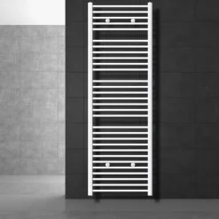 Elektrischer Badheizkörper mit Heizstab 1200W 600x1800 mm Weiß gerade Seitenanschluss & Thermostat Digitalanzeige LuxeBath