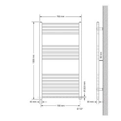 Elektrischer Badheizkörper mit Heizstab 1200W 750x1200 mm Weiß gerade Seitenanschluss & Thermostat Digitalanzeige LuxeBath