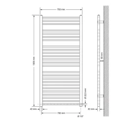 Elektrischer Badheizkörper mit Heizstab 1200W 750x1500 mm Weiß gerade mit Seitenanschluss LuxeBath