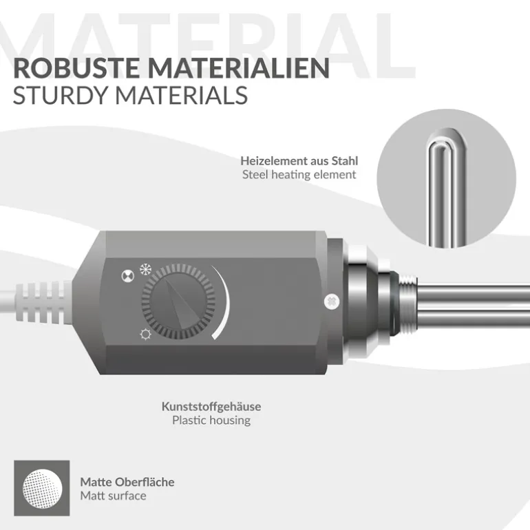 Elektrischer Badheizkörper mit Heizstab 1200W 750x1800 mm Anthrazit gerade mit Seitenanschluss LuxeBath