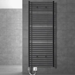 Elektrischer Badheizkörper mit Heizstab 1200W 750x1800 mm Anthrazit gerade mit Seitenanschluss LuxeBath