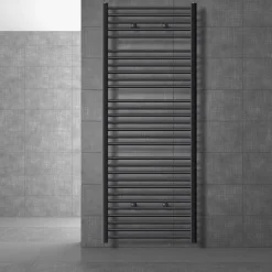 Elektrischer Badheizkörper mit Heizstab 1200W 750x1800 mm Anthrazit gerade Seitenanschluss & Thermostat Digitalanzeige LuxeBath