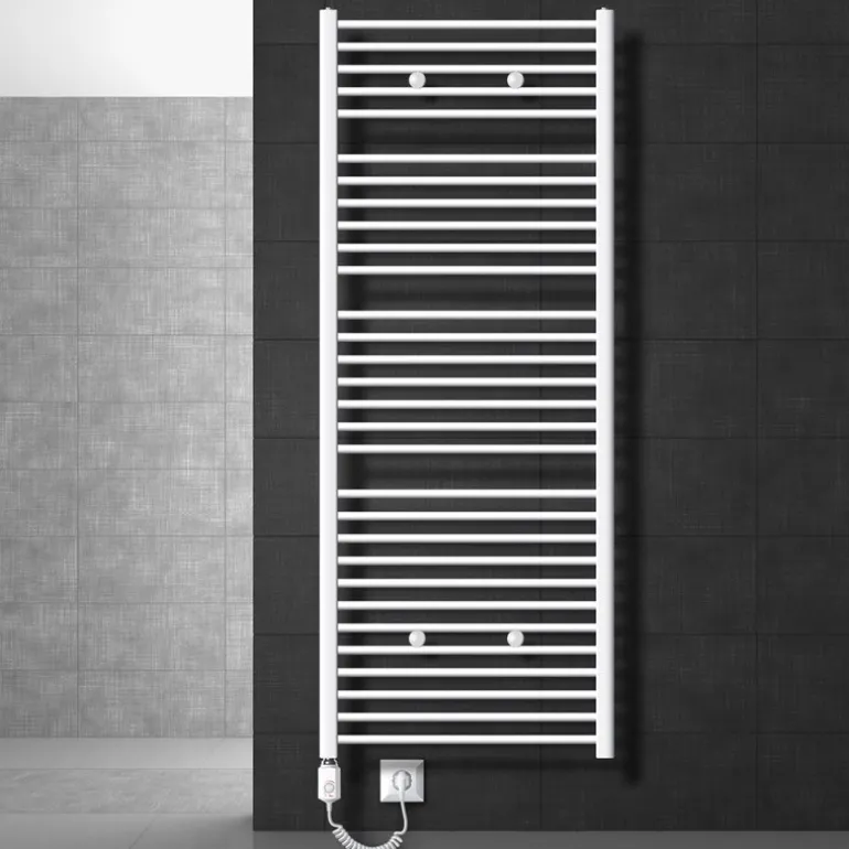 Elektrischer Badheizkörper mit Heizstab 1200W 750x1800 mm Weiß gerade mit Seitenanschluss LuxeBath
