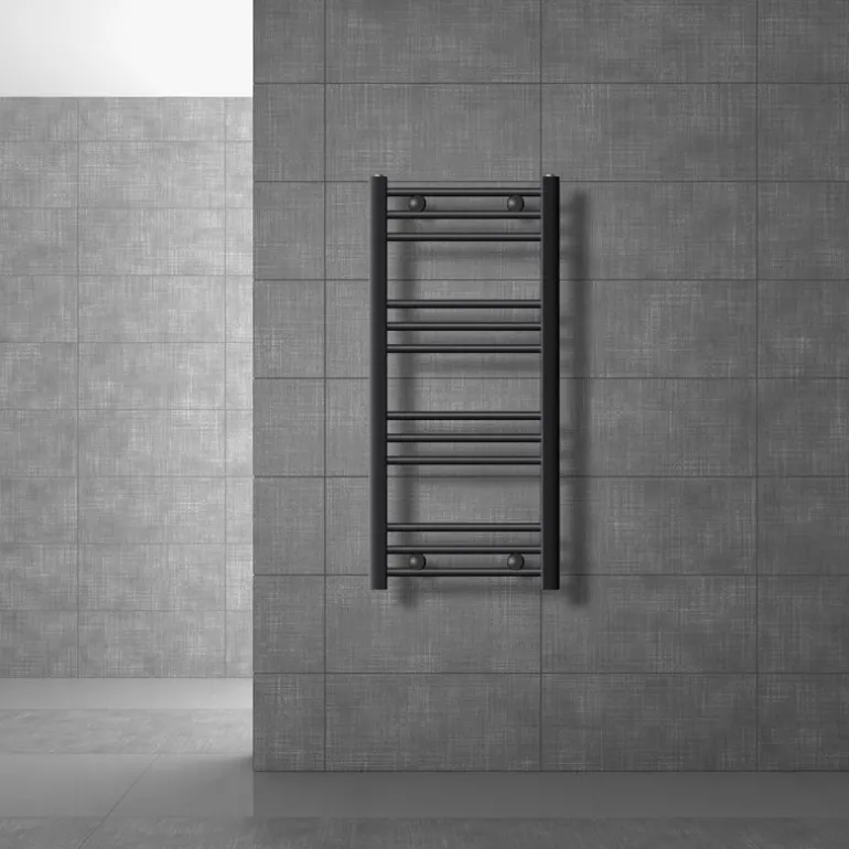 Elektrischer Badheizkörper mit Heizstab 300W 400x800 mm Anthrazit gebogen mit Seitenanschluss & Thermostat Digitalanzeige LuxeBath