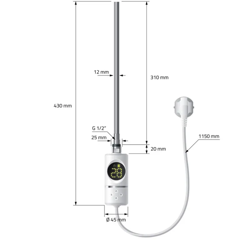 Elektrischer Badheizkörper mit Heizstab 300W 400x800 mm Weiß gebogen mit Seitenanschluss LuxeBath