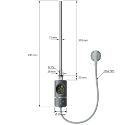 Elektrischer Badheizkörper mit Heizstab 300W 500x800 mm Anthrazit gebogen mit Seitenanschluss LuxeBath