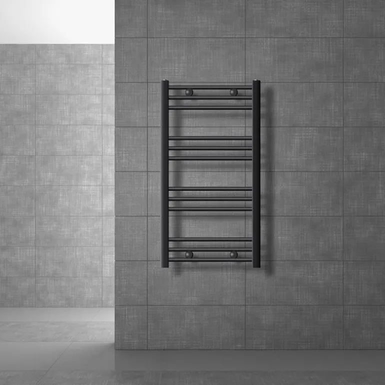 Elektrischer Badheizkörper mit Heizstab 300W 500x800 mm Anthrazit gerade Seitenanschluss & Thermostat LuxeBath