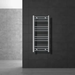 Elektrischer Badheizkörper mit Heizstab 600W 400x800 mm Chrome gerade mit Seitenanschluss & Thermostat Digitalanzeige LuxeBath