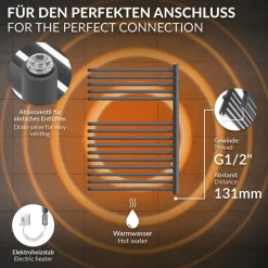 Elektrischer Badheizkörper mit Heizstab 300W 500x800 mm Anthrazit ML-Design
