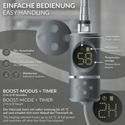 Elektrischer Badheizkörper mit Heizstab 600W 500x800 mm Anthrazit gebogen Seitenanschluss & Thermostat LuxeBath