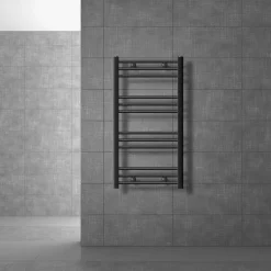 Elektrischer Badheizkörper mit Heizstab 600W 500x800 mm Anthrazit gerade Seitenanschluss & Thermostat LuxeBath