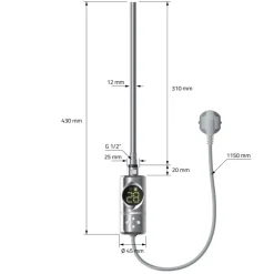 Elektrischer Badheizkörper mit Heizstab 300W 500x800 mm Chrome gebogen mit Seitenanschlus LuxeBath