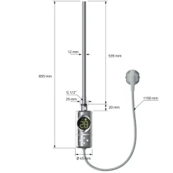 Elektrischer Badheizkörper mit Heizstab 600W 500x800 mm Chrome gerade mit Seitenanschluss LuxeBath