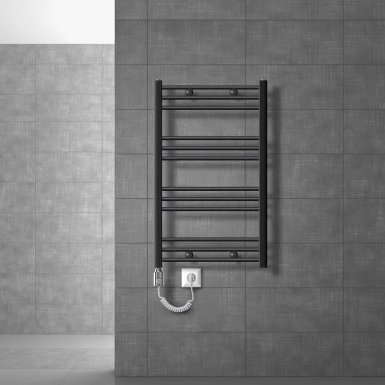 Elektrischer Badheizkörper mit Heizstab 600W 600x800 mm Anthrazit gerade mit Seitenanschluss LuxeBath