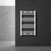 Elektrischer Badheizkörper mit Heizstab 300W 600x800 mm Weiß gebogen Seitenanschluss & Thermostat Digitalanzeige LuxeBath