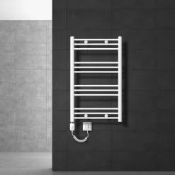 Elektrischer Badheizkörper mit Heizstab 300W 600x800 mm Weiß gerade mit Seitenanschluss