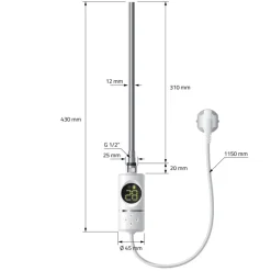 Elektrischer Badheizkörper mit Heizstab 300W 600x800 mm Weiß gerade mit Seitenanschluss LuxeBath