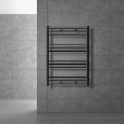 Elektrischer Badheizkörper mit Heizstab 600W 750x800 mm Anthrazit gerade Seitenanschluss & Thermostat Digitalanzeige LuxeBath
