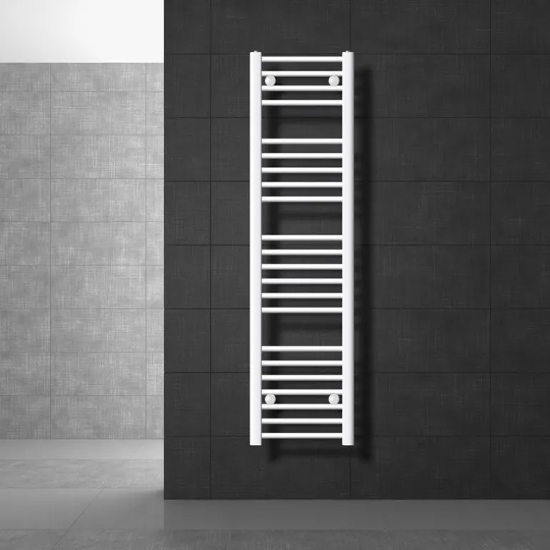 Elektrischer Badheizkörper mit Heizstab 900W 300x1400 mm Weiß gerade Seitenanschluss & Thermostat Digitalanzeige LuxeBath