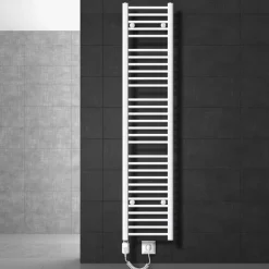 Elektrischer Badheizkörper mit Heizstab 900W 300x1800 mm Weiß gerade mit Seitenanschluss LuxeBath