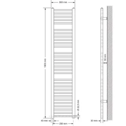 Elektrischer Badheizkörper mit Heizstab 900W 300x1800 mm Weiß gerade mit Seitenanschluss LuxeBath