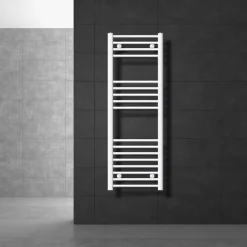 Elektrischer Badheizkörper mit Heizstab 900W 400x1200 mm Weiß gerade Seitenanschluss & Thermostat Digitalanzeige LuxeBath