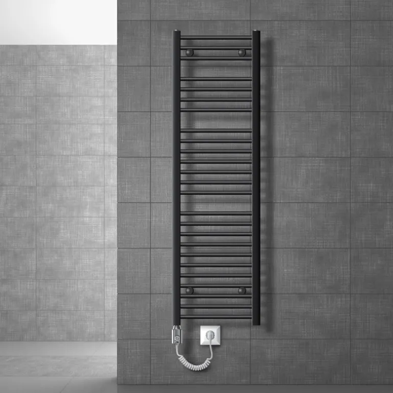 Elektrischer Badheizkörper mit Heizstab 900W 400x1500 mm Anthrazit gebogen mit Seitenanschluss LuxeBath