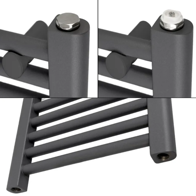 Elektrischer Badheizkörper mit Heizstab 900W 400x1500 mm Anthrazit gebogen mit Seitenanschluss LuxeBath