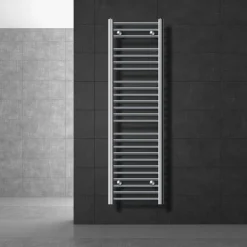 Elektrischer Badheizkörper mit Heizstab 900W 400x1500 mm Chrome gerade Seitenanschluss & Thermostat LuxeBath