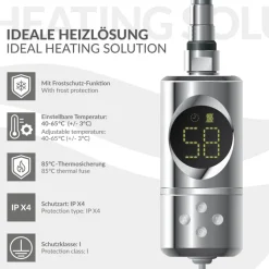 Elektrischer Badheizkörper mit Heizstab 900W 400x1500 mm Chrome gerade Seitenanschluss & Thermostat LuxeBath